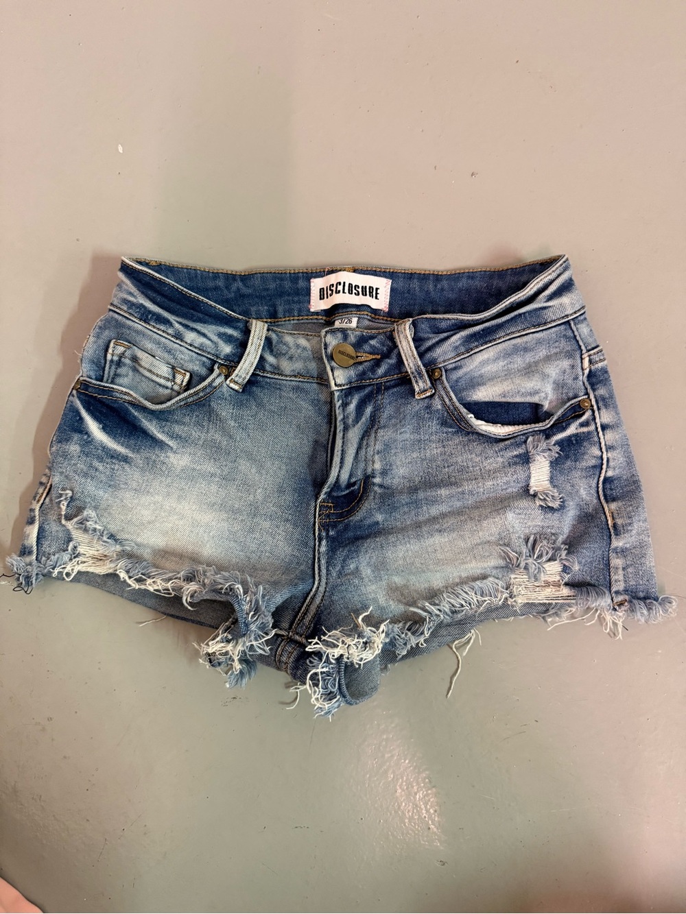 Disclosure Low rise Distressed Denim Cutoff micro Shorts